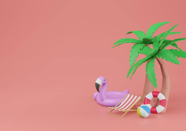 istock Summer Banner with Beach Elements on The Red Background 1303456222