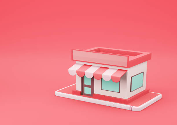 istock 3d Rendering Online Store on Smartphone on Red Background 1303456227
