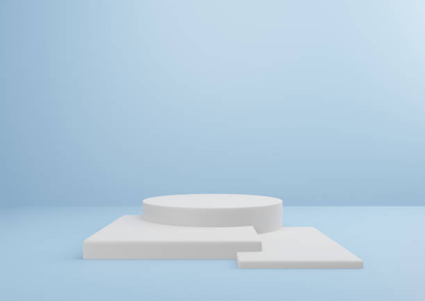 istock White Pedestal on Blue Background Minimal Design 1303456231