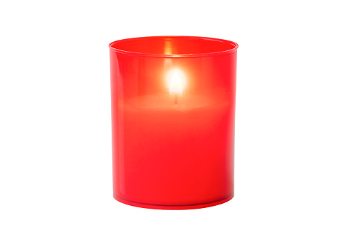 Red candle with candlelight isolated on white background