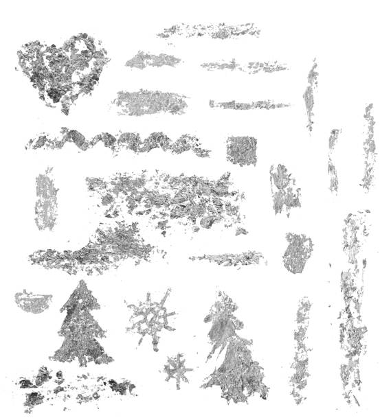 istock Watercolor Christmas seamless set of silver foil elements. Hand painted abstract composition isolated on white background. Holiday minimalistic illustration for design, fabric or background. 1303459048