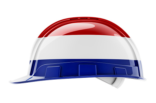 Hard hat with Netherlands flag, 3D rendering isolated on white background