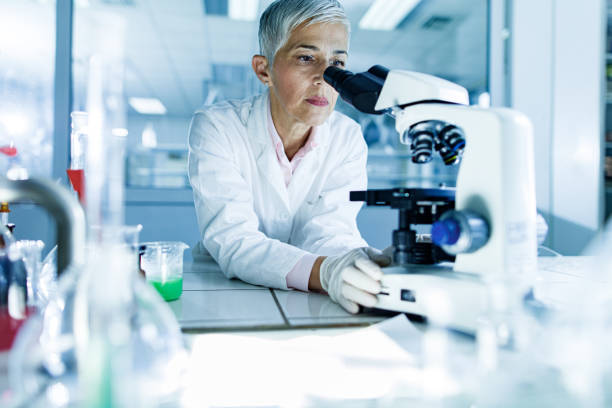 istock Senior female scientist working on a microscope in laboratory. 1303460133