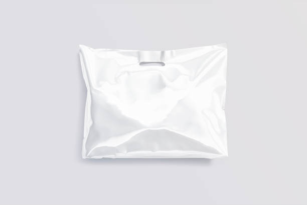 istock Blank white die-cut full plastic bag with handle hole mockup 1303460361