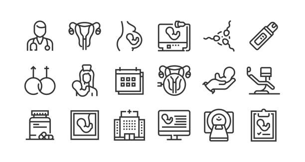 набор значков линии гинеколога - prenatal care stock illustrations