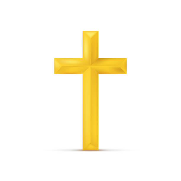 ilustraciones, imágenes clip art, dibujos animados e iconos de stock de cruz cristiana dorada. cruz realista aislada en segundo plano. ilustración vectorial. - cross cross shape shiny gold