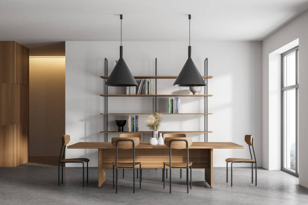istock White and wooden dining room interior 1303465821