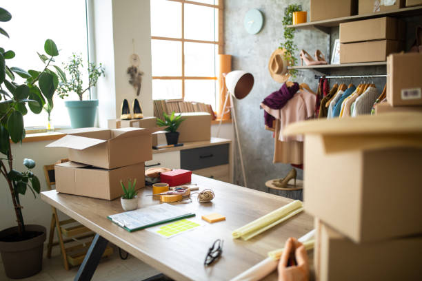 istock Interior of e-commerce clothing shop 1303466046