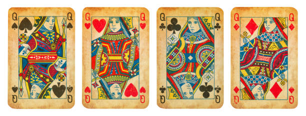 istock Set of Queens old playing cards - isolated 1303466679