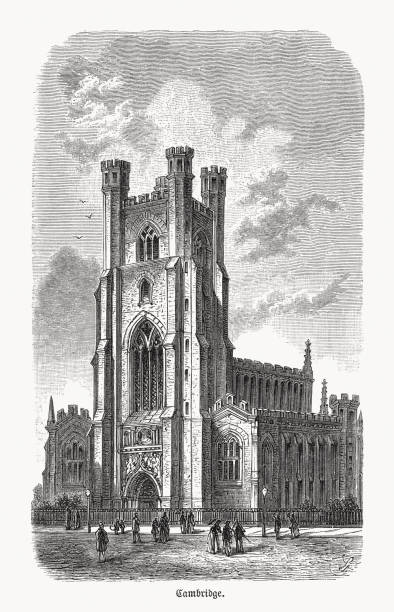 Church of St Mary the Great in Cambridge, England, wood engraving, published in 1893 Historical view of the Church of St Mary the Great in Cambridge, England. Wood engraving, published in 1893. ely england stock illustrations