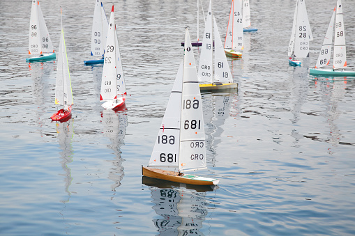 Rijeka, Croatia - March 30, 2008: Competition of remote controlled model sailing boats