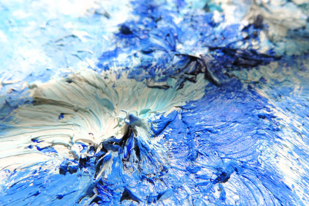 istock abstract paint texture on canvas, blue white  paint strokes. Hand drawn oil painting.  Color texture. Fragment of artwork. 1303474539