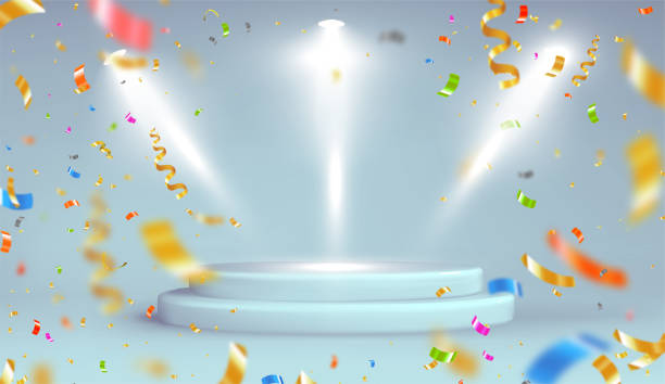 Gray studio background with realistic podium spotlight
