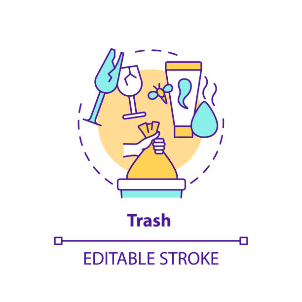 Trash concept icon Trash concept icon. Throwing things up idea thin line illustration. Sorting and tossing things in house. Decluttering and mess. Vector isolated outline RGB color drawing. Editable stroke complexity messy chaos house stock illustrations