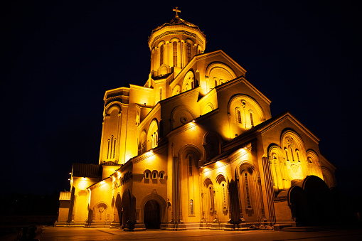 Tbilisi, Georgia - 23 March 2016: Holy Trinity Cathedral of Tbilisi at dusk