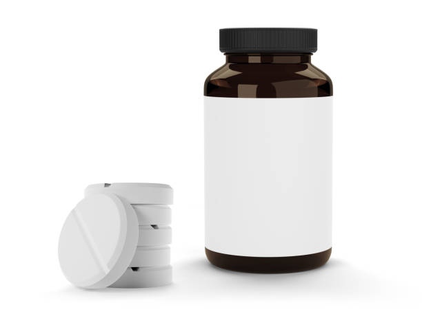 istock mockup of pharmacy bottle with blank label and round tablets 1303478126