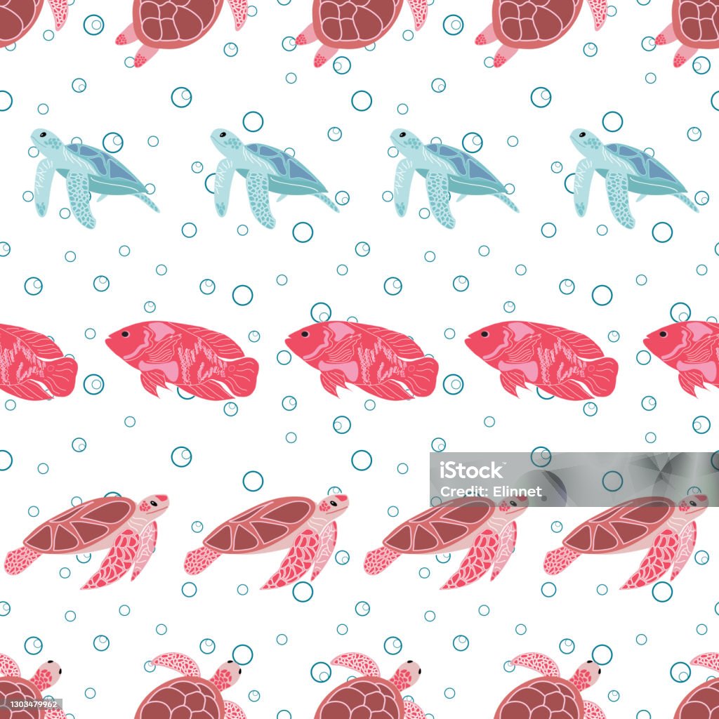 Sea Turtles Vector Repeat Pattern07 Stock Illustration - Download Image ...