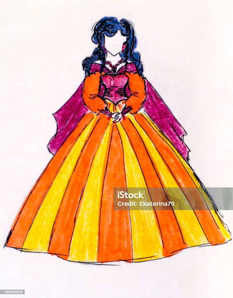 Ilustración de Mujer Con Hermoso Vestido Anticuado Dibujo De La Mano De La  Chica y más Vectores Libres de Derechos de Adulto - iStock