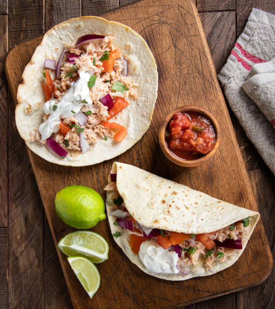 istock Overhead of Two Chicken Tacos 1303481548