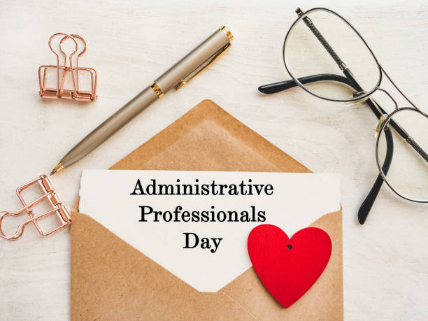 istock Admin Day Greeting Card. Close-up, view from above 1303482725