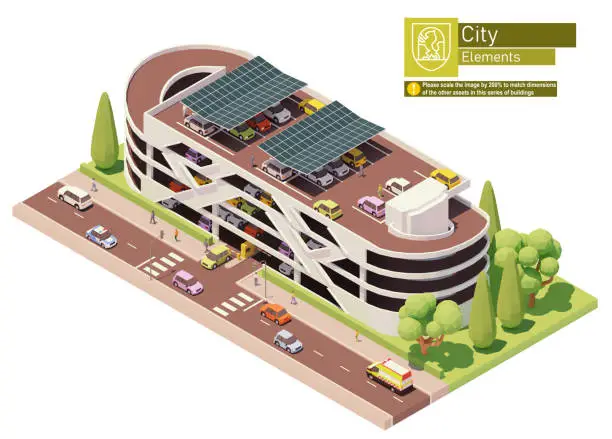 Vector illustration of Vector isometric car park building