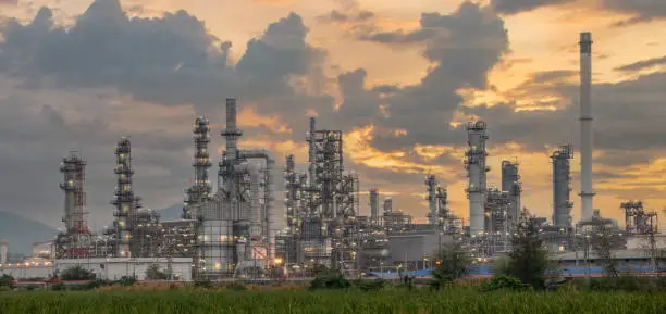 Close-up of industrial pipelines of an oil-refinery plant, Detail of oil pipeline with valves in large oil refinery., Oil and Gas Industrial zone, The equipment of oil refining