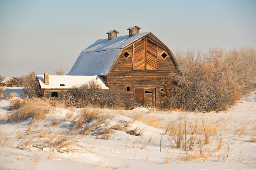 An abandoned farm building. This building is located in Lamont County, Alberta, Canada. Taken on February 7, 2021