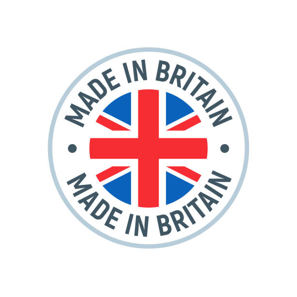 ilustraciones, imágenes clip art, dibujos animados e iconos de stock de logotipo de la bandera de gran bretaña hecha en el reino unido. pegatina de marca inglesa hecha en sello vectorial británico - crear escudos de futbol