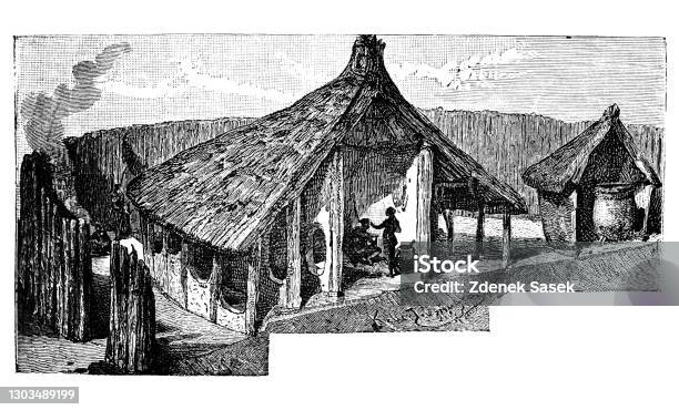 アフリカバントゥ村の家の断面図アフリカの歴史と文化アンティークヴィンテージイラスト19世紀 バントゥー文化のベクターアート素材や画像を多数