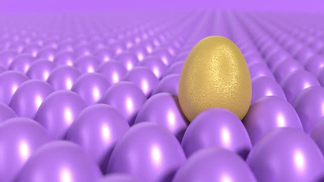 Golden Egg is Surrounded by Bunch of Porple Eggs in 4K Resolution
