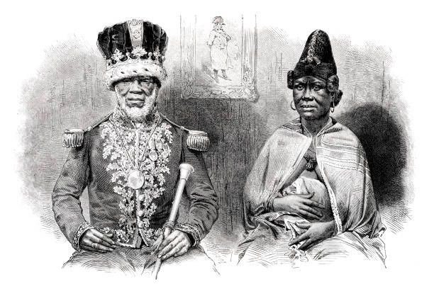 könig denis rapontchombo von der mpongwe in gabun 1865 - crown king illustration and painting engraving stock-grafiken, -clipart, -cartoons und -symbole