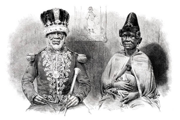 ilustrações, clipart, desenhos animados e ícones de rei denis rapontchombo do mpongwe no gabão 1865 - crown king illustration and painting engraving