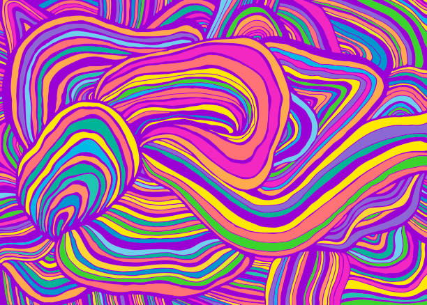 illustrazioni stock, clip art, cartoni animati e icone di tendenza di neon pastello colorato semplice astratto tabby arcobaleno modello di onde psichedeliche. - 1849