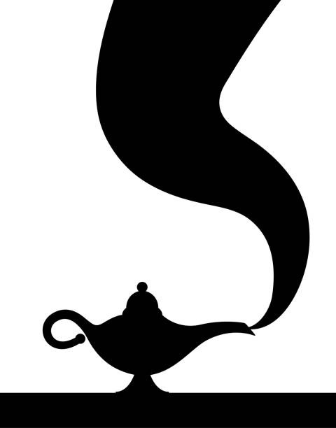 lampe aladdin magische vektor-symbol rauch. aladin genie lampe flasche wunsch cartoon illustration - magic lamp genie lamp smoke stock-grafiken, -clipart, -cartoons und -symbole