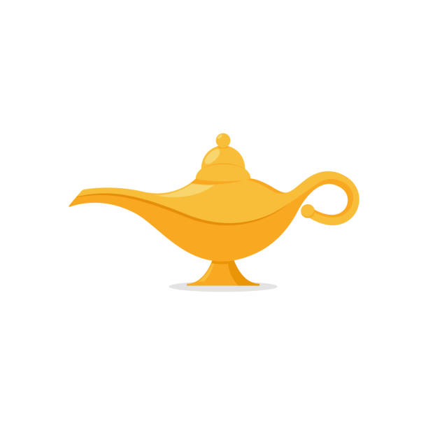 ilustrações de stock, clip art, desenhos animados e ícones de lamp aladdin magic vector icon. aladin genie lamp bottle wish cartoon illustration - oil lantern