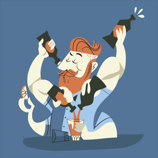 Retro illustration - hipster barman - bartender making a cocktail vector art illustration