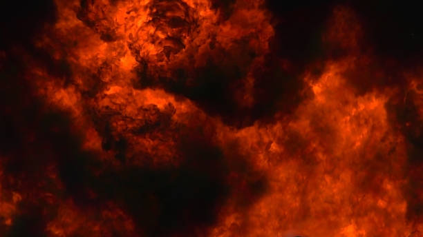 Background is a swirling wall of explosive fire.