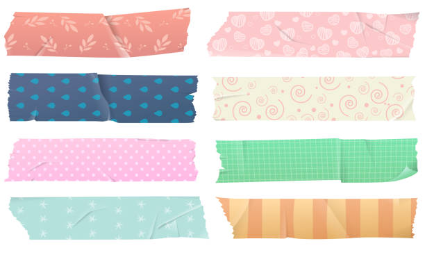 Set of Washi adhesive tapes for decorations, isolated on white background. Scotch tape with a pattern with colorful patterns, decorative tape. Vector illustration Set of Washi adhesive tapes for decorations, isolated on white background. Scotch tape with a pattern with colorful patterns, decorative tape. Vector illustration adhesive tape stock illustrations