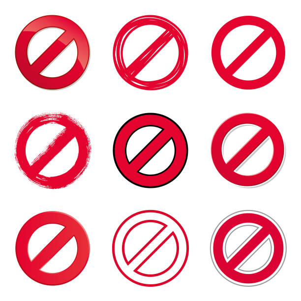 "No" sign Set of nine red symbols "No". Vector design elements isolated on white background no sign stock illustrations