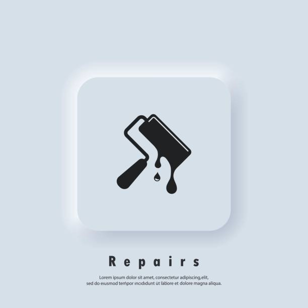 Repairs logo. Paint roller with drops. Repairs icon. Paint roller icons. Vector. UI icon. Neumorphic UI UX white user interface web button. Neumorphism Repairs logo. Paint roller with drops. Repairs icon. Paint roller icons. Vector. UI icon. Neumorphic UI UX white user interface web button. Neumorphism house painter stock illustrations