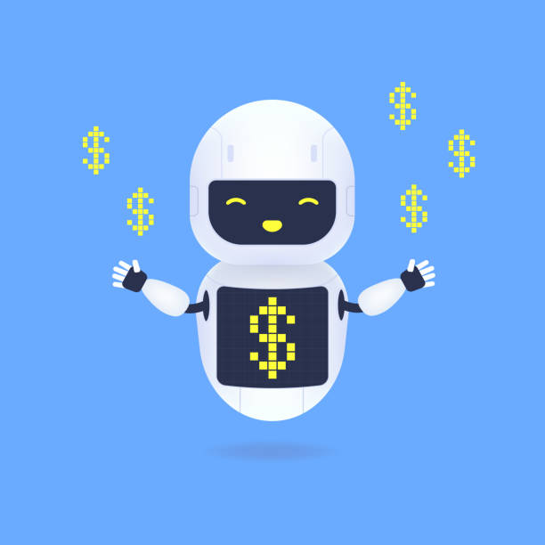 istock White friendly robot with dollar sign symbol on the screen. Virtual assistance money protection concept. 1303509762