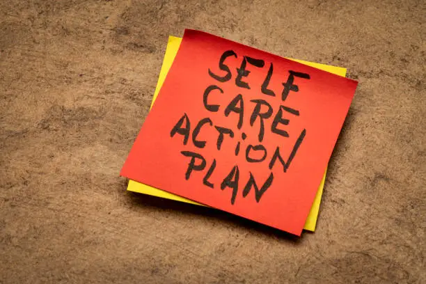 self care action plan - reminder note, health and wellness concept