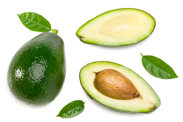istock fresh avocado with slices isolated on white background. top view. clipping path 1303513886