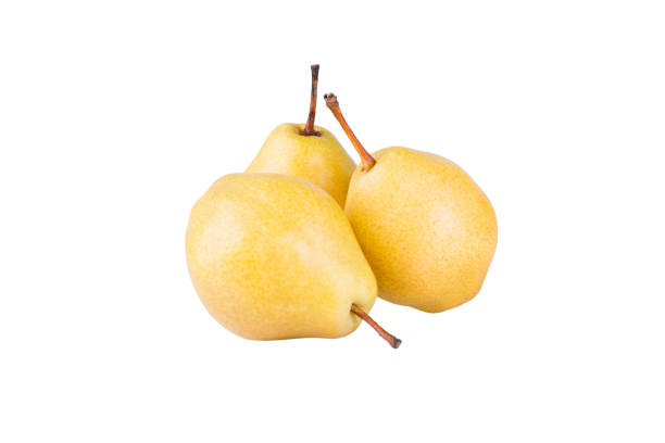 istock Pear three yellow ripe fruits isolated on white background 1303514216