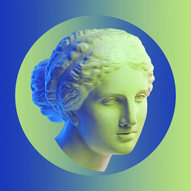istock Collage with plaster antique sculpture of human face in a pop art style. Modern creative concept image with ancient statue head. Zine culture. Contemporary art poster. Funky minimalism. Retro design. 1303515525