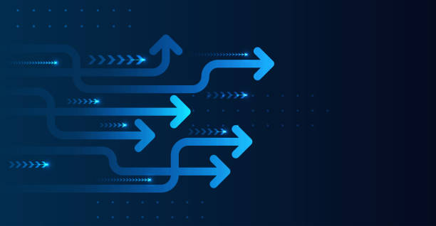 ilustrações de stock, clip art, desenhos animados e ícones de abstract arrow direction. technology background - investment variation development growth