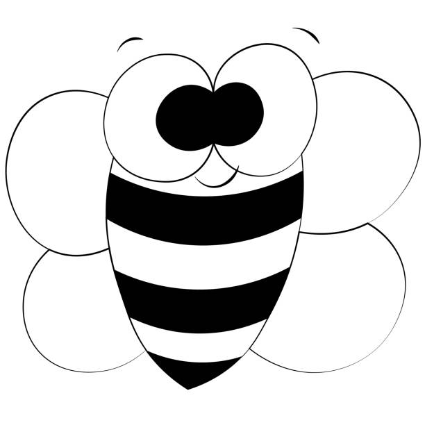 ilustraciones, imágenes clip art, dibujos animados e iconos de stock de linda abeja de dibujos animados. dibujar ilustración en blanco y negro - honey hexagon honeycomb spring