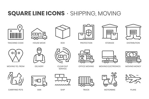 Money flow, square line icon set. The illustrations are a vector, editable stroke, thirty-two by thirty-two matrix grid, pixel perfect files.