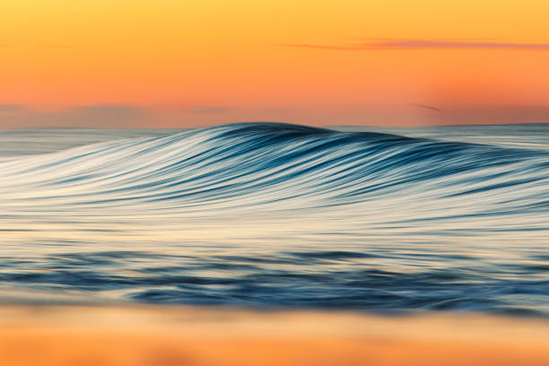 istock Golden peak wave breaking on the beach with warm sunrise 1303525211