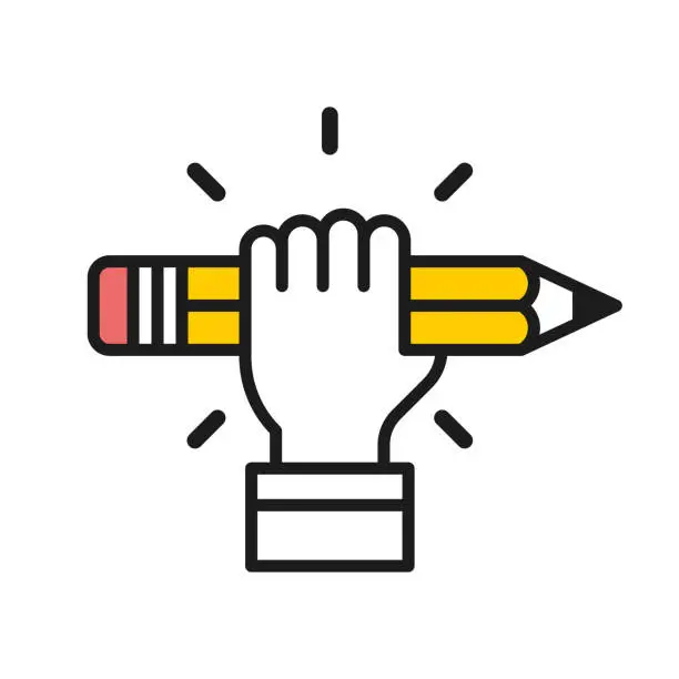 Vector illustration of Motivation logo with hand fist holding a pencil